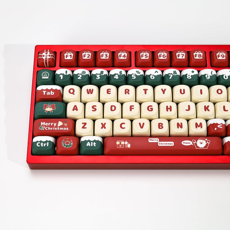 YMKPVR KBDiy Christmas Carnival KOA Profile Keycap Set,133 Keycaps, Red Xmas Santa Snowflake PBT Custom Keycaps for Mechanical Keyboard, Compatible with ANSI/ISO, 60%, 65%, 75%, TKL, Full-Sized Layout - Image 4